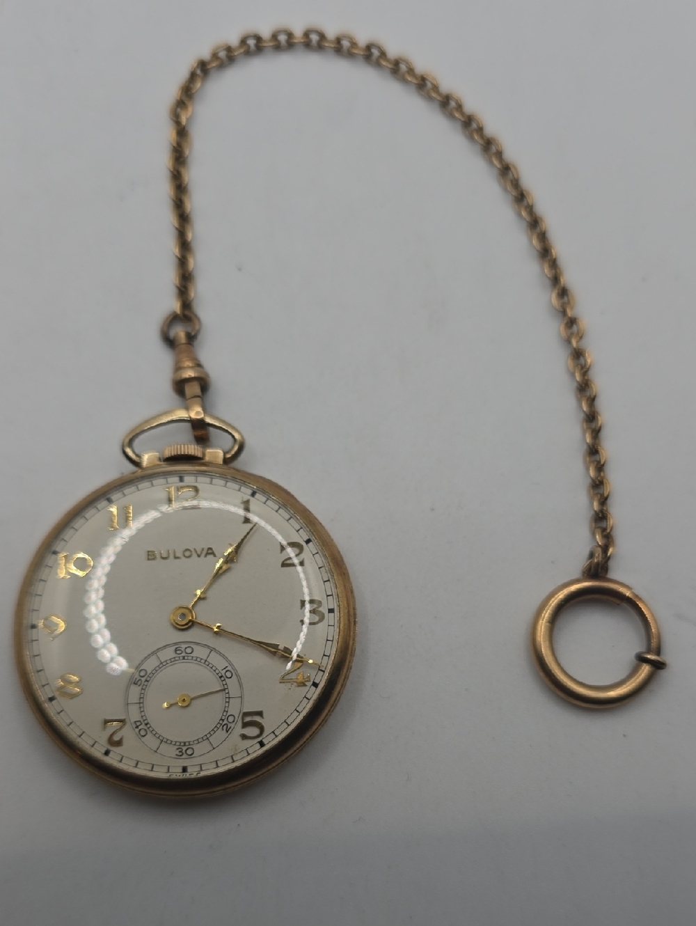 Vintage Bulova Chesterfield Dress Picket Watch Openface 15 Jewels 17AH and Chain